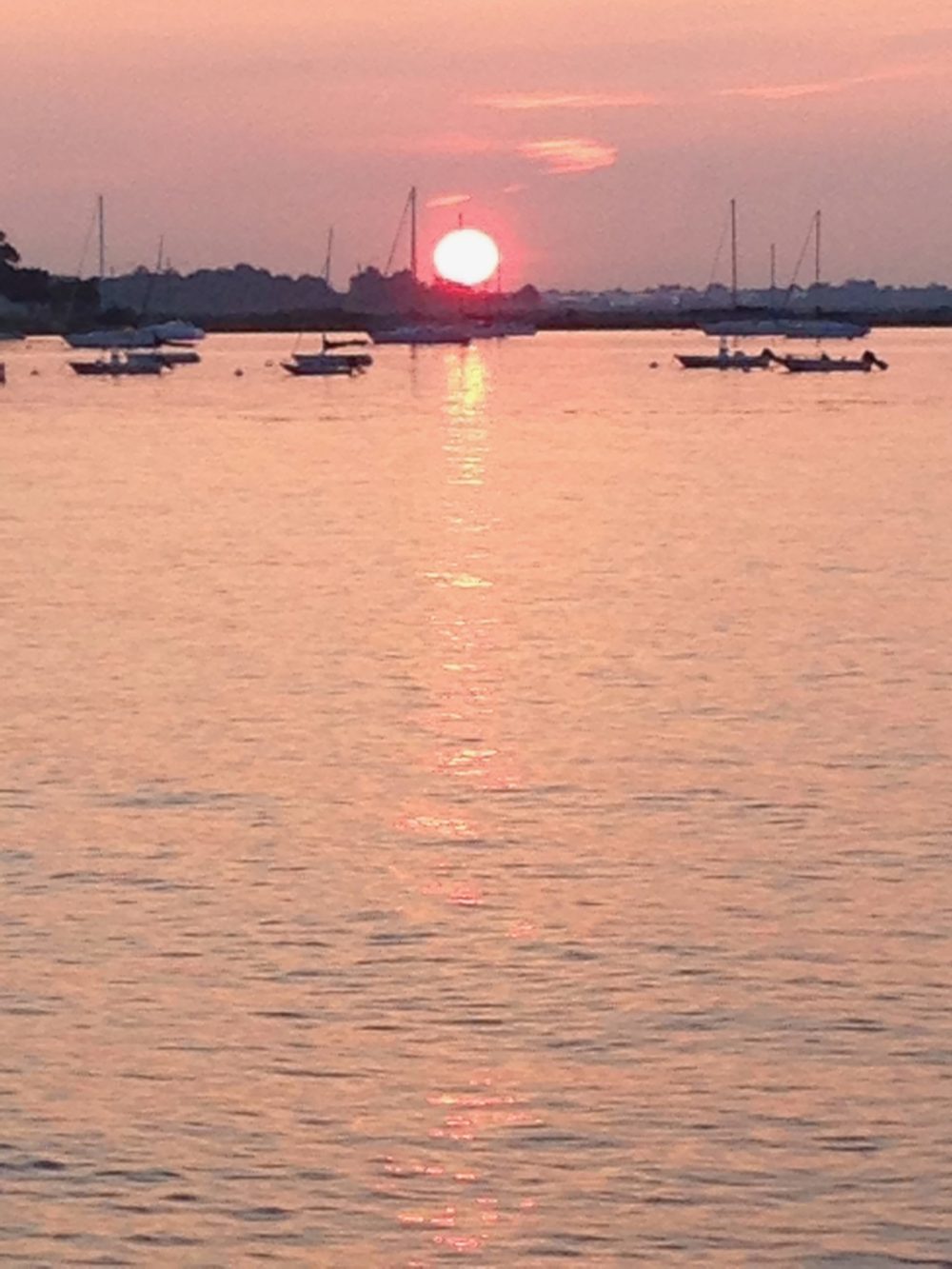 red sun on pink water